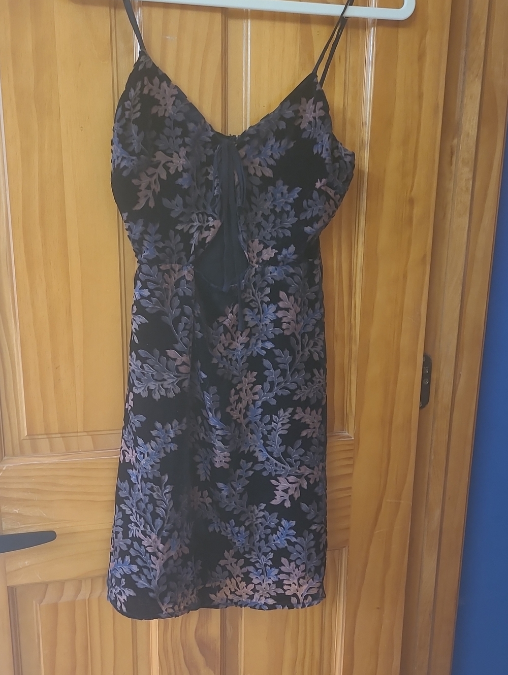 Wild Honey Black Slip Dress with Lavender Floral Burnout